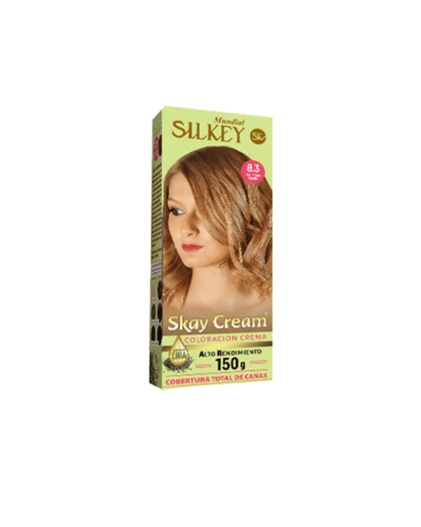 Silkey skay cream alto rendimiento kit N°8.3 rubio claro dorado